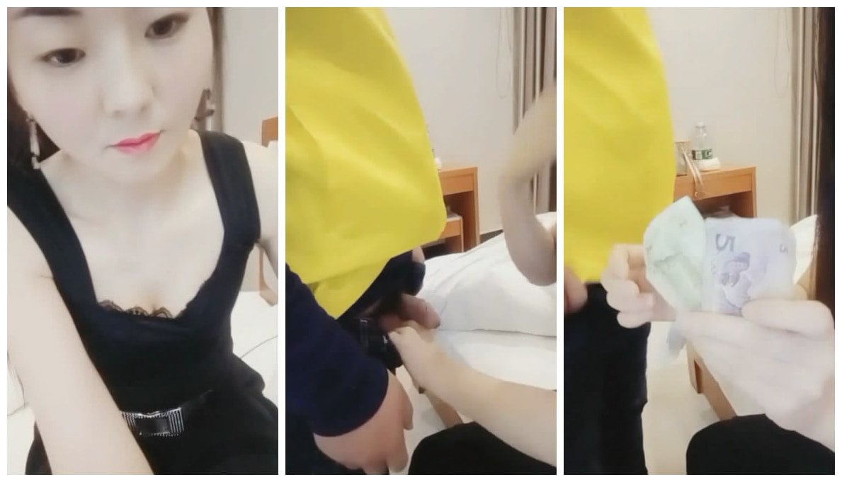 长得像香港演员万倚雯美少妇旅馆叫外卖勾搭害羞的美团外卖小哥啪啪对白有趣.